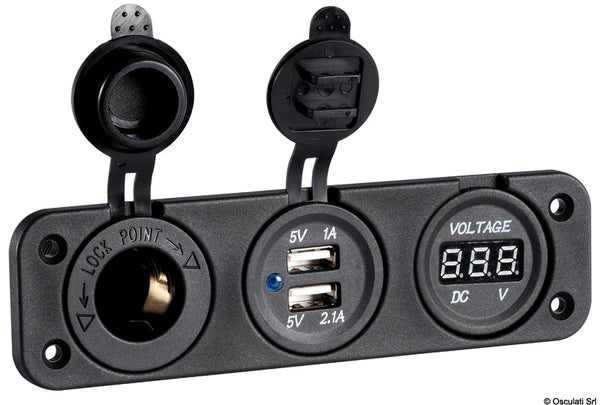 Voltmetro digitale + presa corrente + USB doppia 4.8A - Osculati