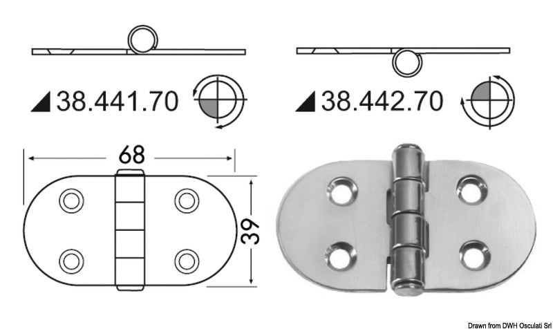 Cerniera inox 68x39 mm
