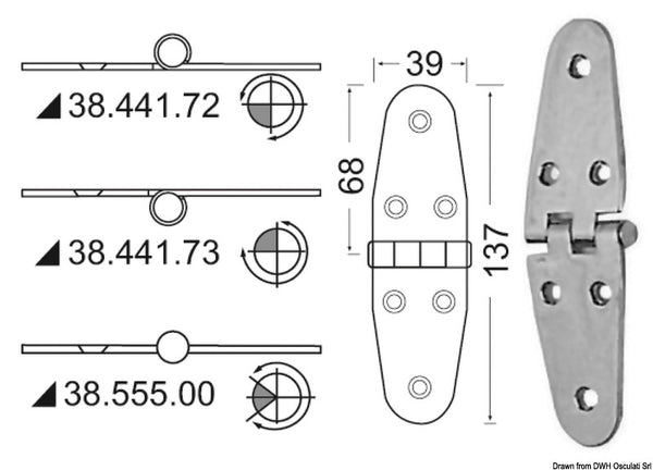 Cerniera inox rovesciata 137x39 mm